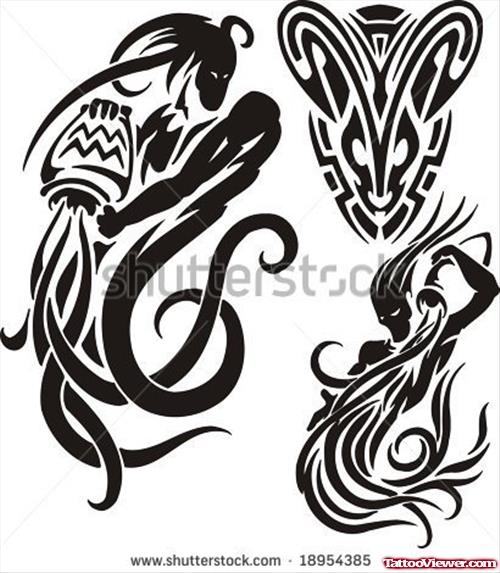 Beautiful Tribal Aquarius Tattoo Design