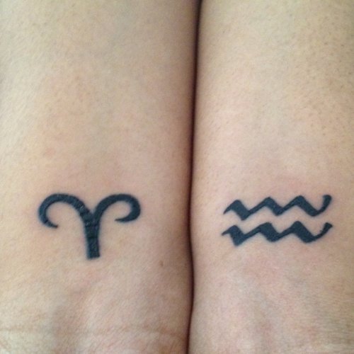Aries And Aquarius Tattoos On Wrist