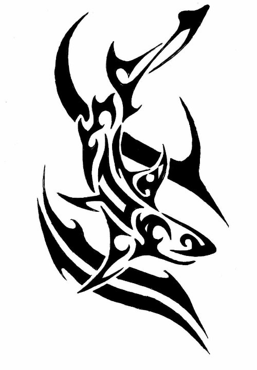 Tribal and Shark Aquarius Tattoo Design