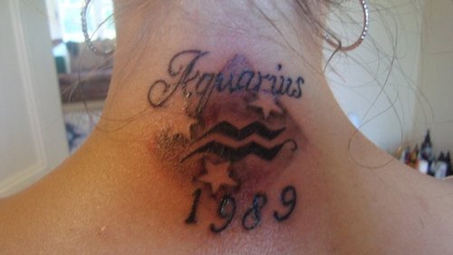 Memorial Aquarius Tattoo On Nape