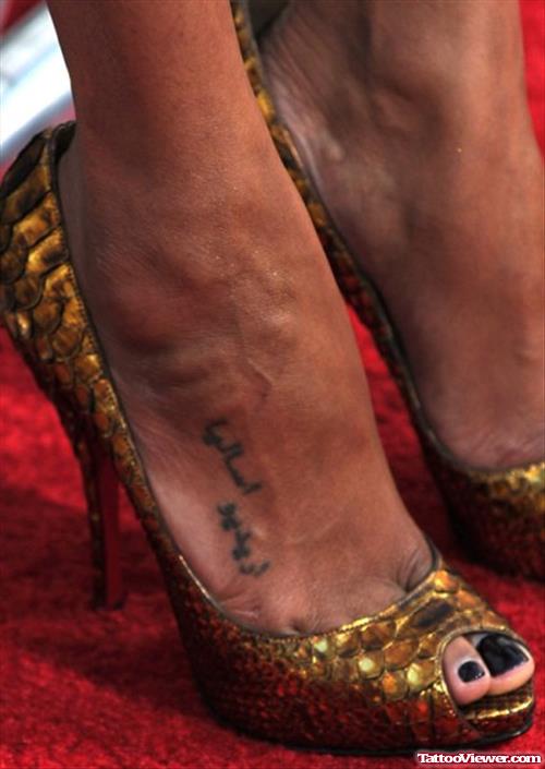 Arabic Tattoo On Girl Right Foot