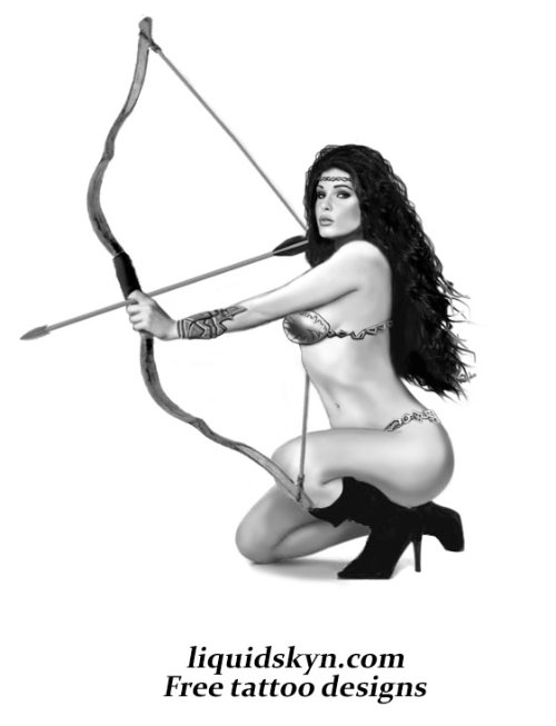 Warrior Woman Archer Tattoo Design