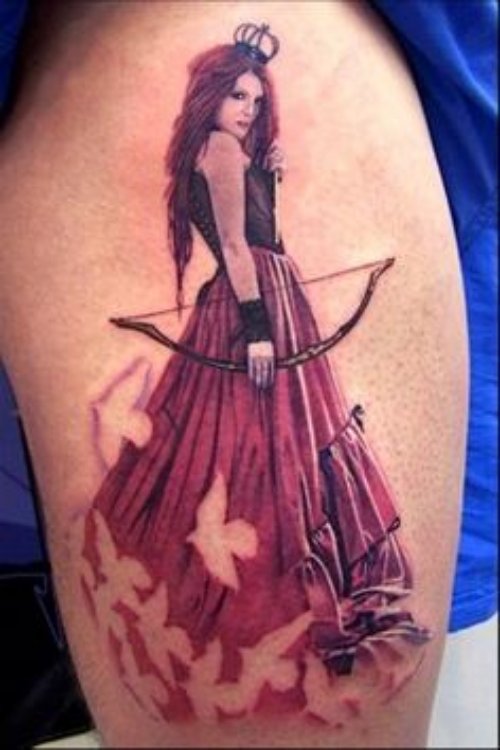 Archer Girl Tattoo On Half Sleeve
