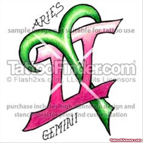 Color Ink Gemini And Aries Tattoo Design