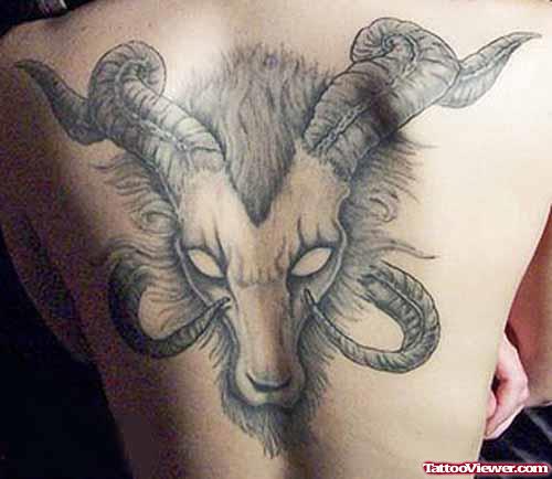 Back Body Grey Ink Aries Tattoo For Men