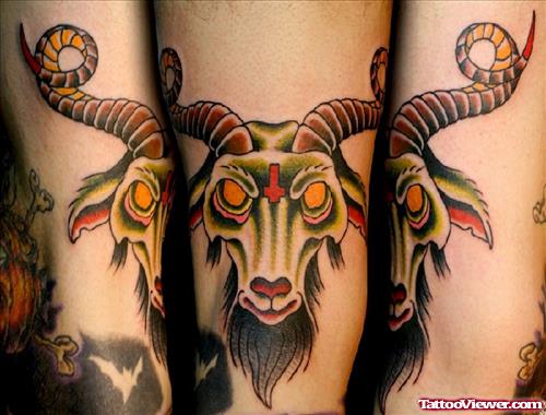 Colorful Aries Head Tattoo