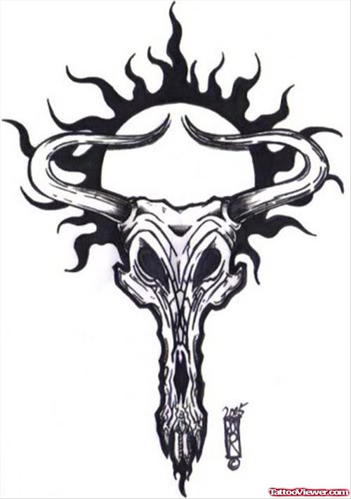 Tribal Sun And Aries Skull Tattoo Design