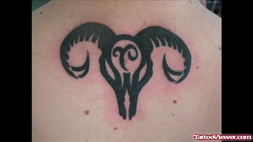 Black Ink Tribal Aries Tattoo For Men