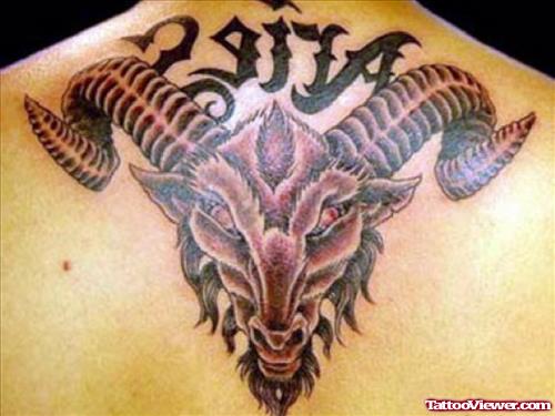 Amazing Grey Ink Aries Zodiac Tattoo On Back