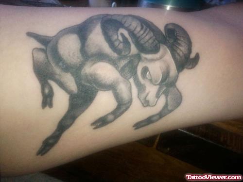 Amazing Grey Ink Aries Tattoo On Half Sleeve