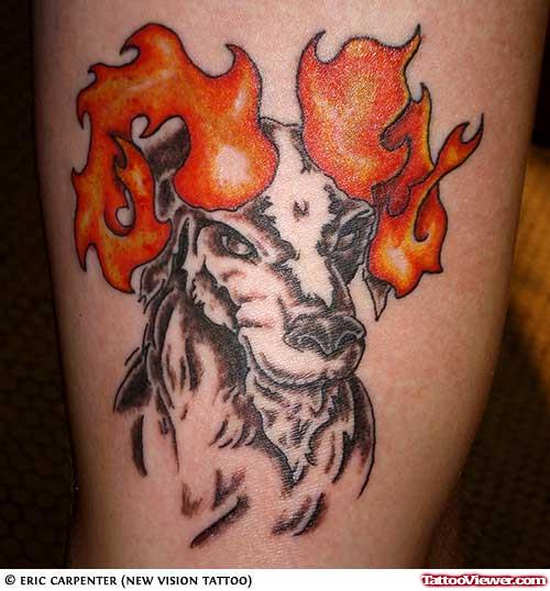 Flaming Goat Head Aries Ram Tattoo