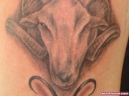 Amazing Goat Head Aries Zodiac Tattoo