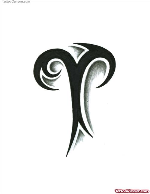 Amazing Black Tribal Aries Sign Tattoo Design