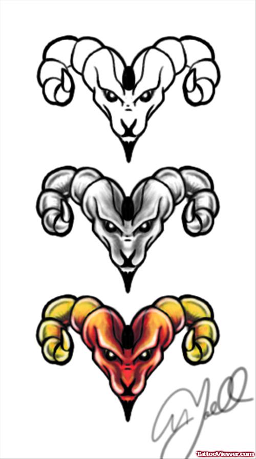 Goat Heads Aries Tattoos Designs