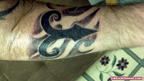 Black Tribal Aries Tattoo On Sleeve