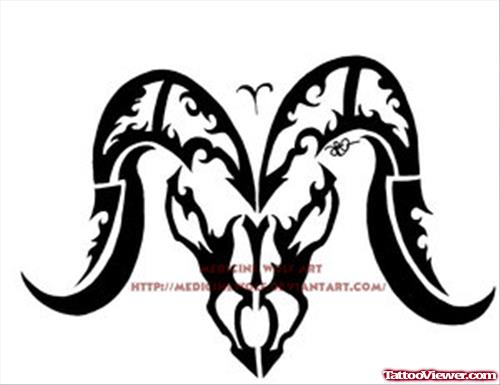 Amazing Black Tribal Aries Head Tattoo Design