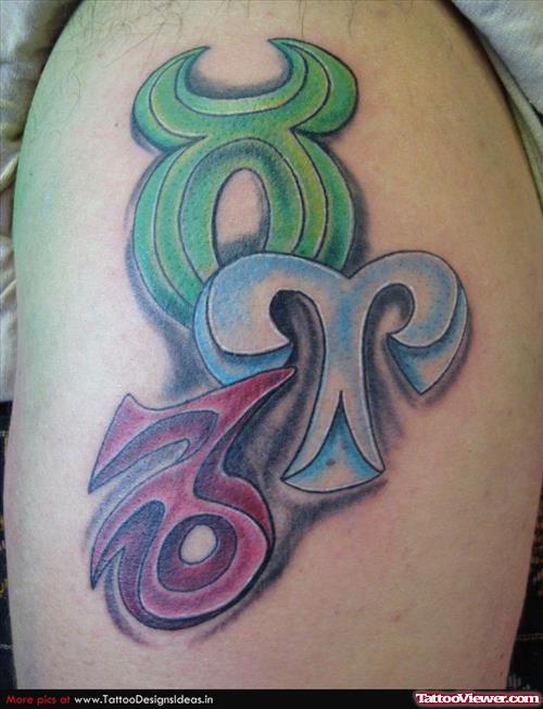 Colored Zodiac Taurus, Capricorn And Aries Tattoo