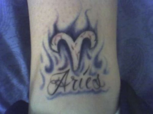 Attractive Flaming Aries Zodiac Tattoo