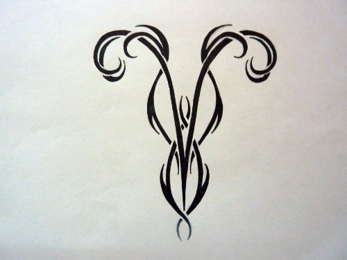 Black Tribal Aries Zodiac Tattoo Design