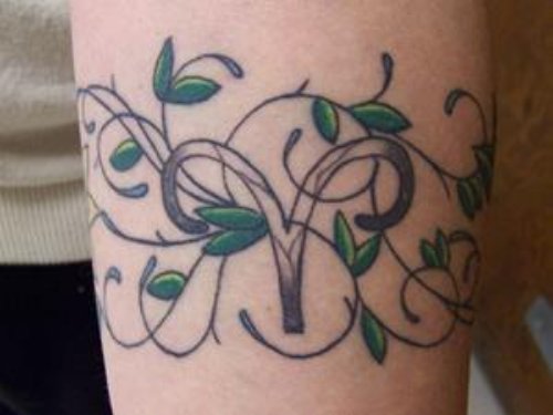Green Leaves And Aries Tattoo