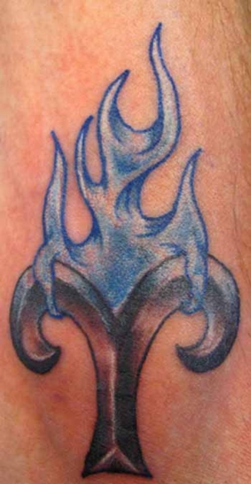 Blue Cool Flames Aries Tattoo
