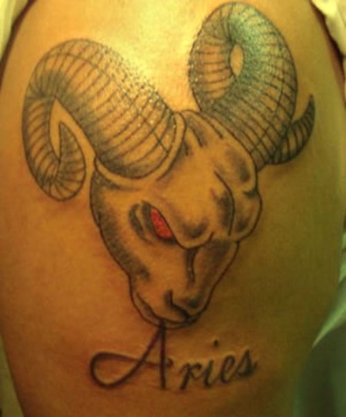 Red Eye Goat Head Aries Tattoo