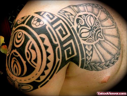 Maori Tribal Tattoo On Left Arm