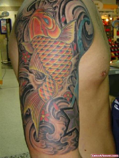 Japanese Fish Tattoo On Right Arm
