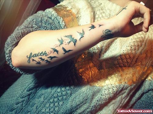Cool Flying Birds Tattoos On Right Arm
