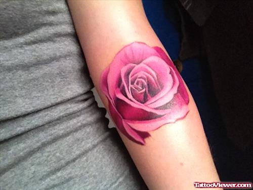 Pink Rose Tattoo On Arm