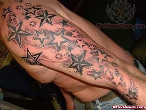 Nautical Stars Tattoos On Left Arm