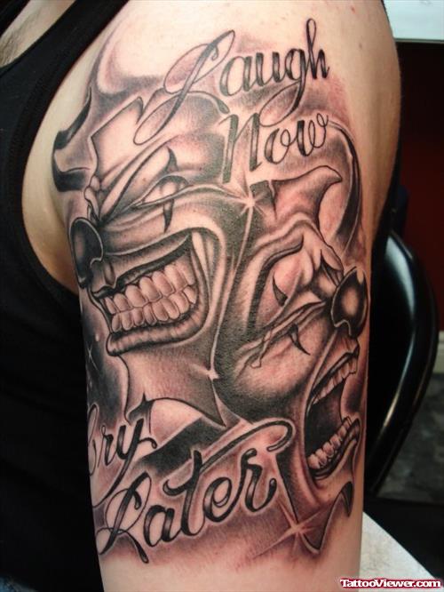 Laugh Now Cry Later Joker Tattoos On Arm