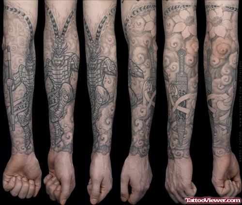 Grey Ink Lord Hanuman Tattoo On Arm