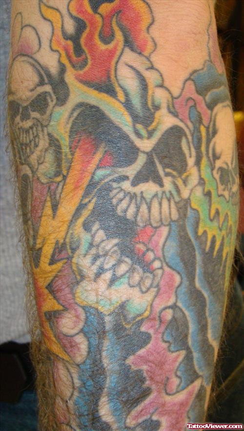 Skull And Evil Tattoo On Arm