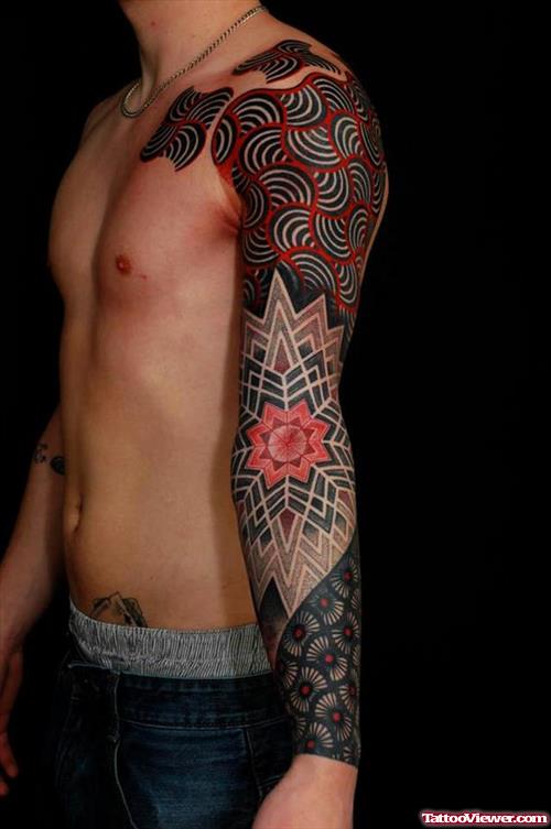 Mandala Flowers Tattoo On Left Arm