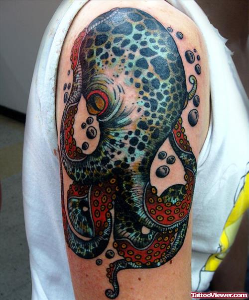 Colored Octopus Arm Tattoo