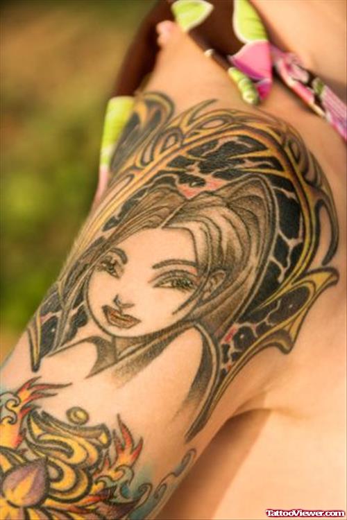 Girl Head Arm Tattoo