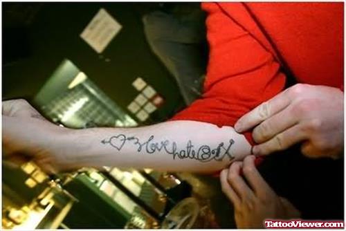 Love Hate Tattoo On Arm