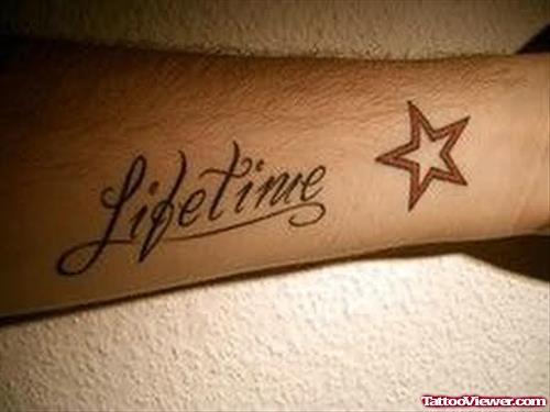 Cool Words & Star Tattoo On Arm