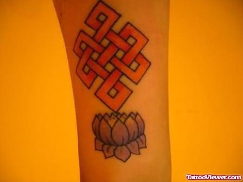 Celtic Design And Lotus Tattoo On Arm