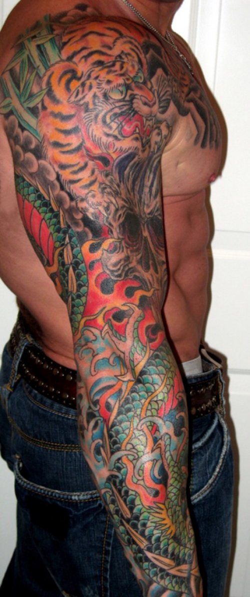 Awesome Colored Arm Tattoo For Men