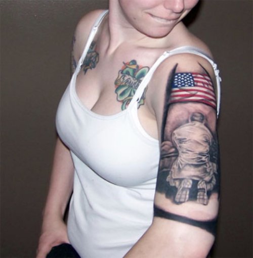 Color Ink U.S Flag Arm Tattoo For Girls