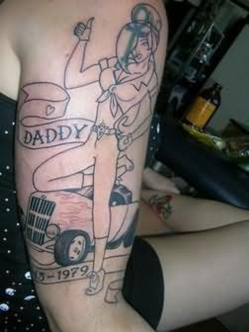 Car & Girl Tattoo On Arm