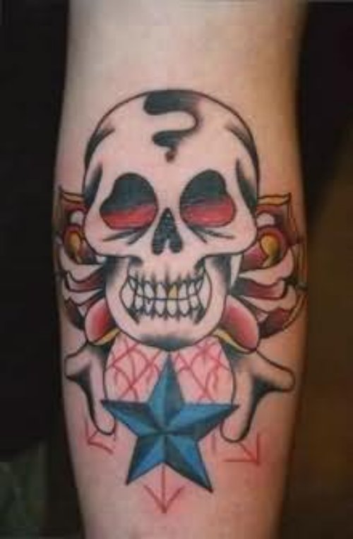 Skull & Star Tattoo On Arm