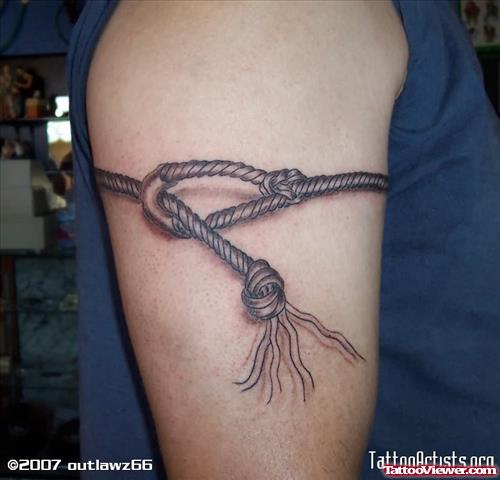 Grey Ink Rope Armband Tattoo On Half Sleeve