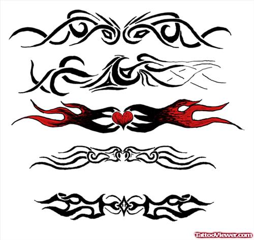 Flaming And Tribal Armband Tattoos Designs