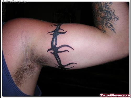 Black Ink Barbed Wire Armband Tattoo For Men