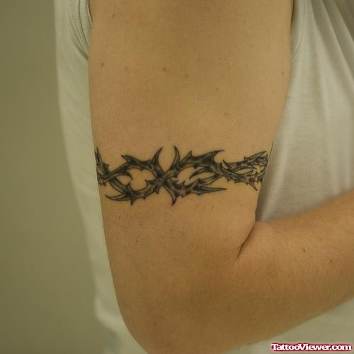 Tribal Barbed Wire Armband Tattoo On Biceps
