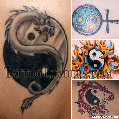 Grey Ink Dragon And Yin Yang Armband Tattoos Designs