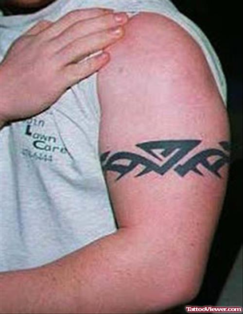 Black Ink Tribal Armband Tattoo On left Half Sleeve